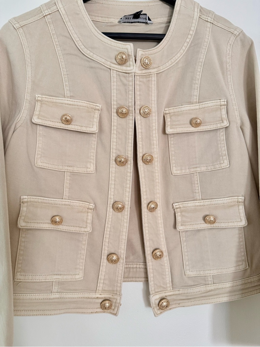 Melanie Lyn Beige Denim Button-Front Military-Inspired Jacket SZ.8